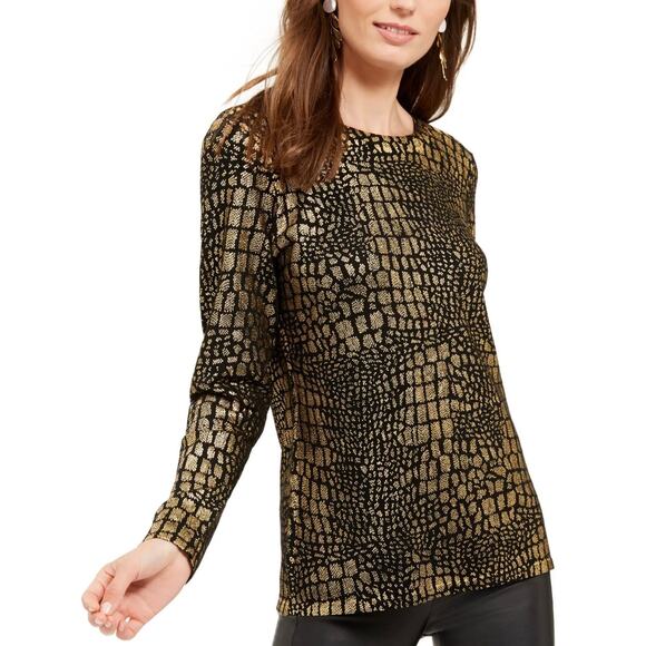INC International Concepts Tops - INC International Concepts Gold Snake Printed Long Sleeve Crew neck Top S NWT